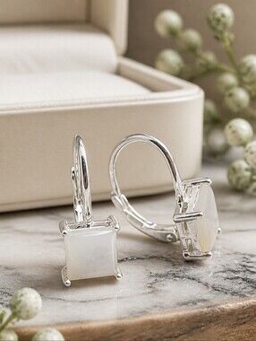 New! Mother of Pearl 925 Sterling Silver Square Earrings NWT